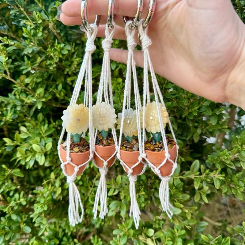 PlanetNine ハンドメイドアクセサリー・根付 3点セット（雨上がり等） Crystal Sunflower Plant Macrame Hanger| Yellow Aventurine Flower