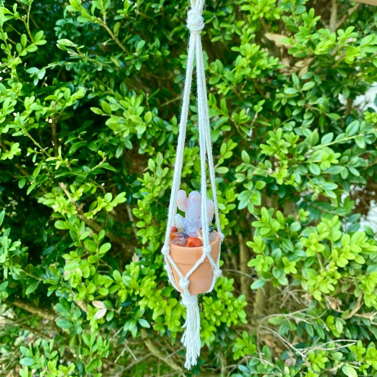 Macrame Crystal Cactus Rear View Car Hanger| Hand Made| Crystals