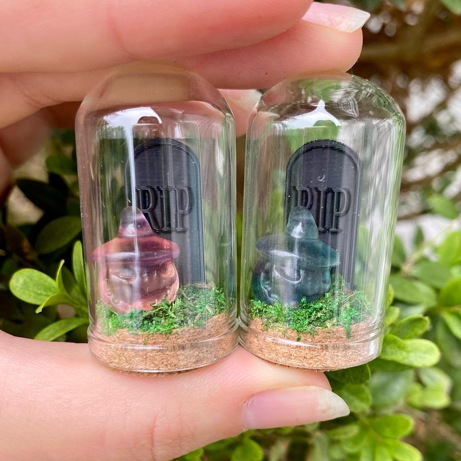 Mini fluorite Halloween terrariums| Tombstones| crystal carvings