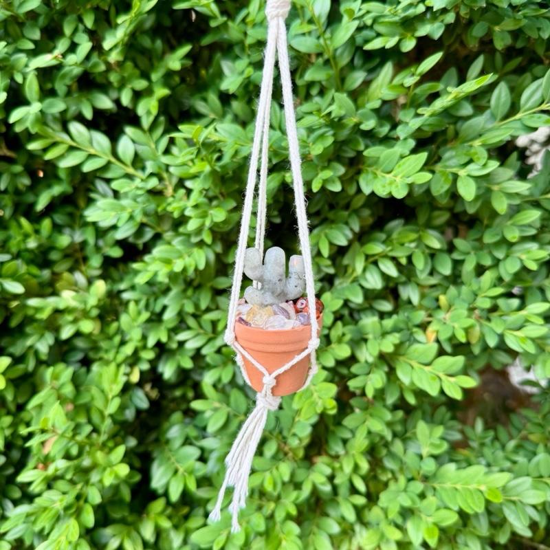 Macrame Crystal Cactus Rear View Car Hanger| Hand Made| Crystals