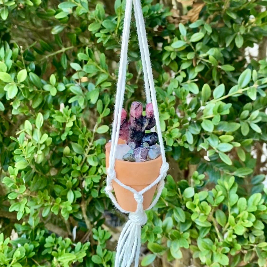 Macrame Crystal Cactus Rear View Car Hanger| Hand Made| Crystals