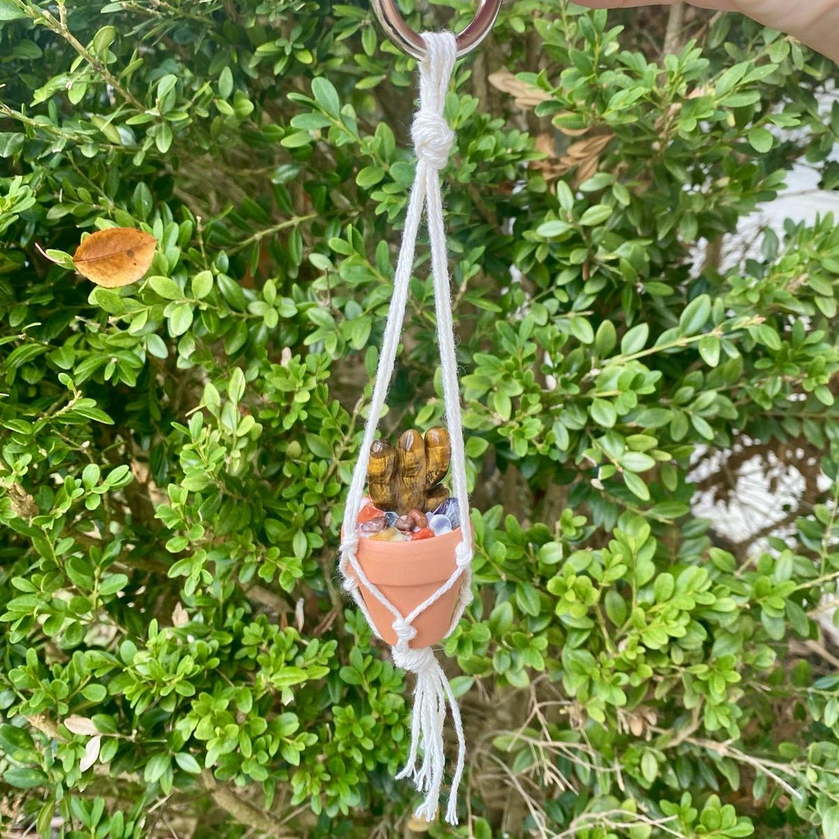 Macrame Crystal Cactus Rear View Car Hanger| Hand Made| Crystals