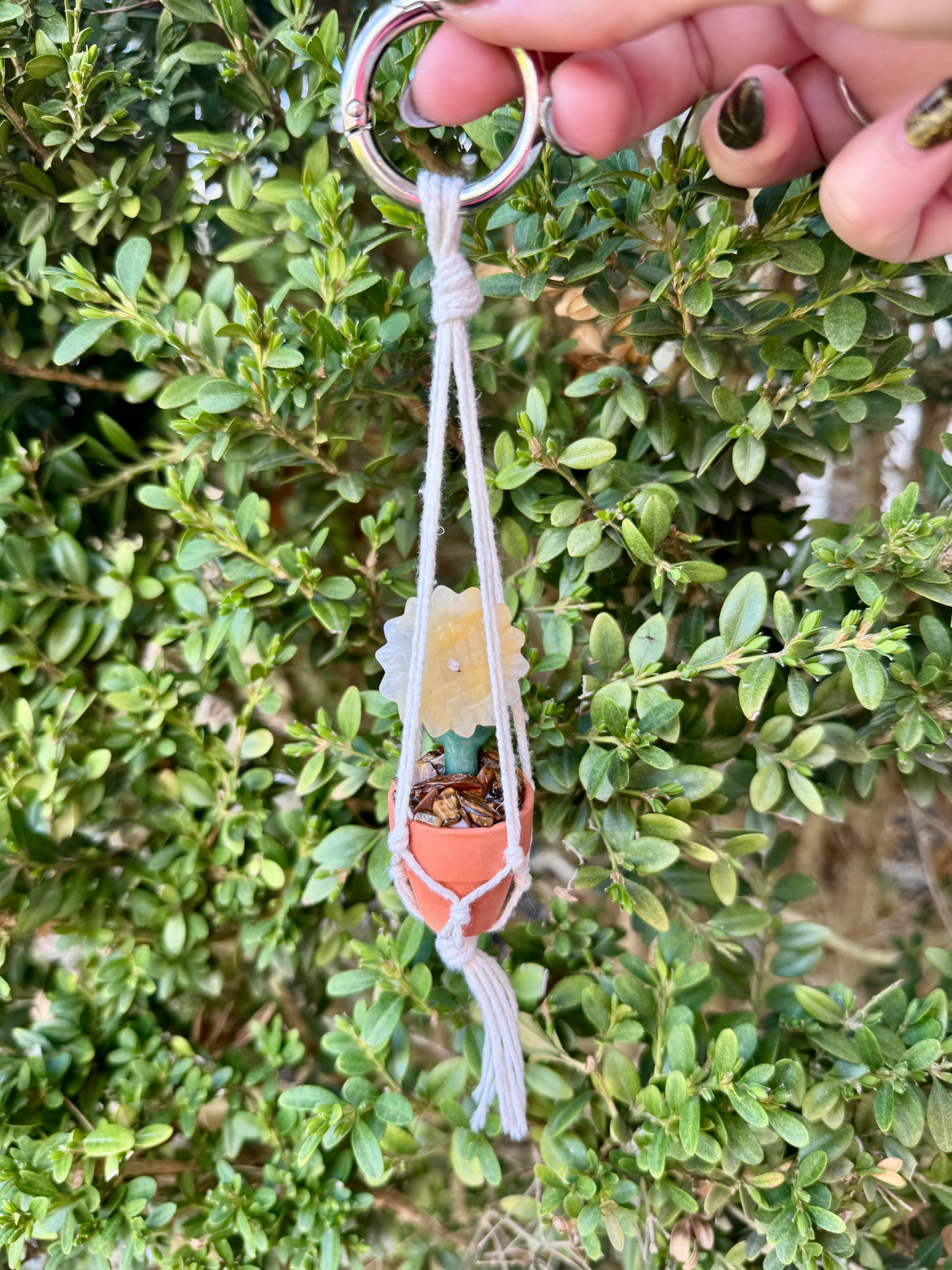 Crystal Sunflower Plant Macrame Hanger| Yellow Aventurine Flower| Green Aventurine Stem| Tigers Eye Dirt