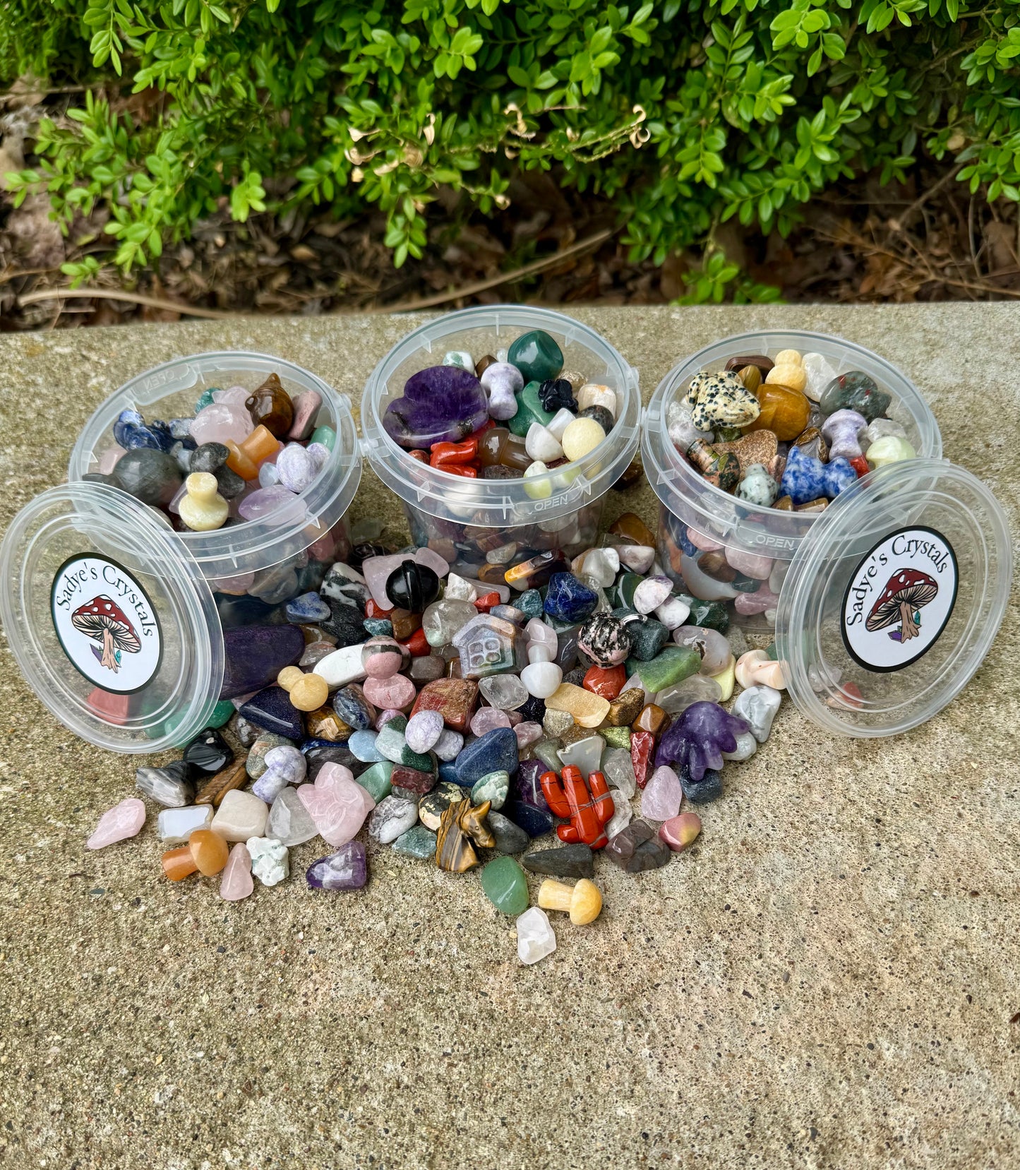 Crystal Confetti Bucket| Mini Mushrooms| Mini Carvings| Tumbles