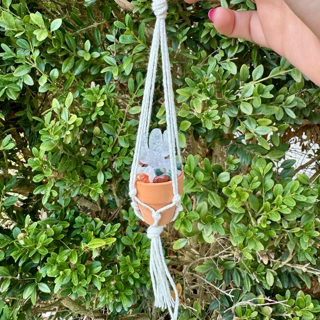 Macrame Crystal Cactus Rear View Car Hanger| Hand Made| Crystals