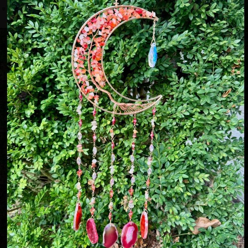 Crystal Crescent Moon Wire Wrapped Sun Catchers| Crystal Chips| Agate Slabs| Sun Catcher Pendants