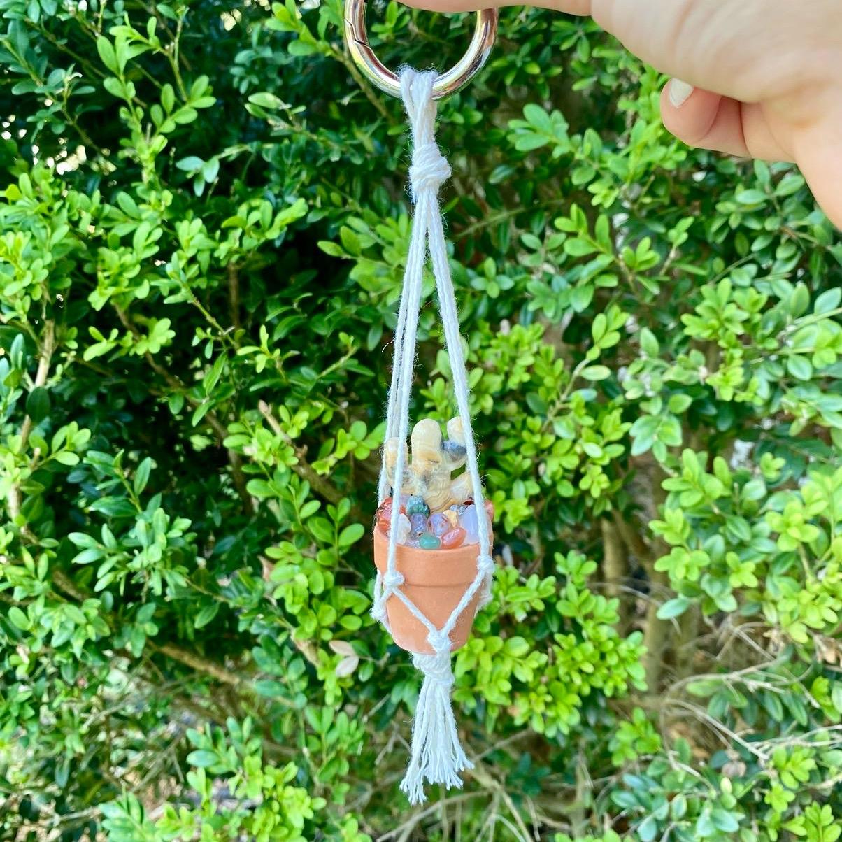 Macrame Crystal Cactus Rear View Car Hanger| Hand Made| Crystals