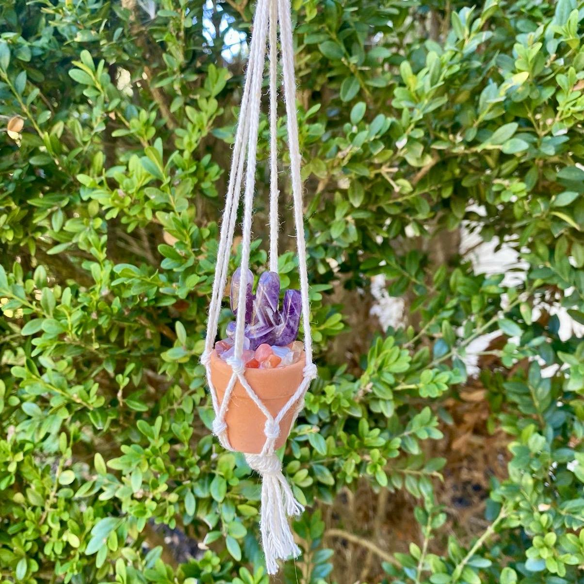 Macrame Crystal Cactus Rear View Car Hanger| Hand Made| Crystals