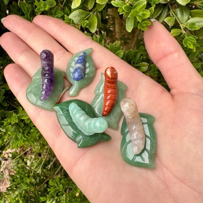 Mini Crystal Bugs and Creatures on a Lilypad| Crystal Carvings| Frogs| Birds| Ladybugs| Caterpillar| Lizard|Snail| Butterfly