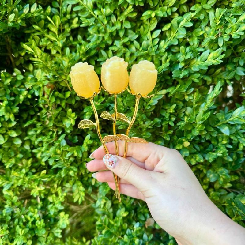 One Crystal Rose Carvings With Metal Stem