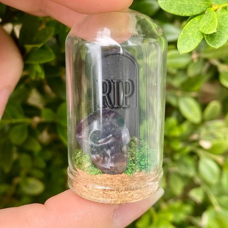 Mini fluorite Halloween terrariums| Tombstones| crystal carvings