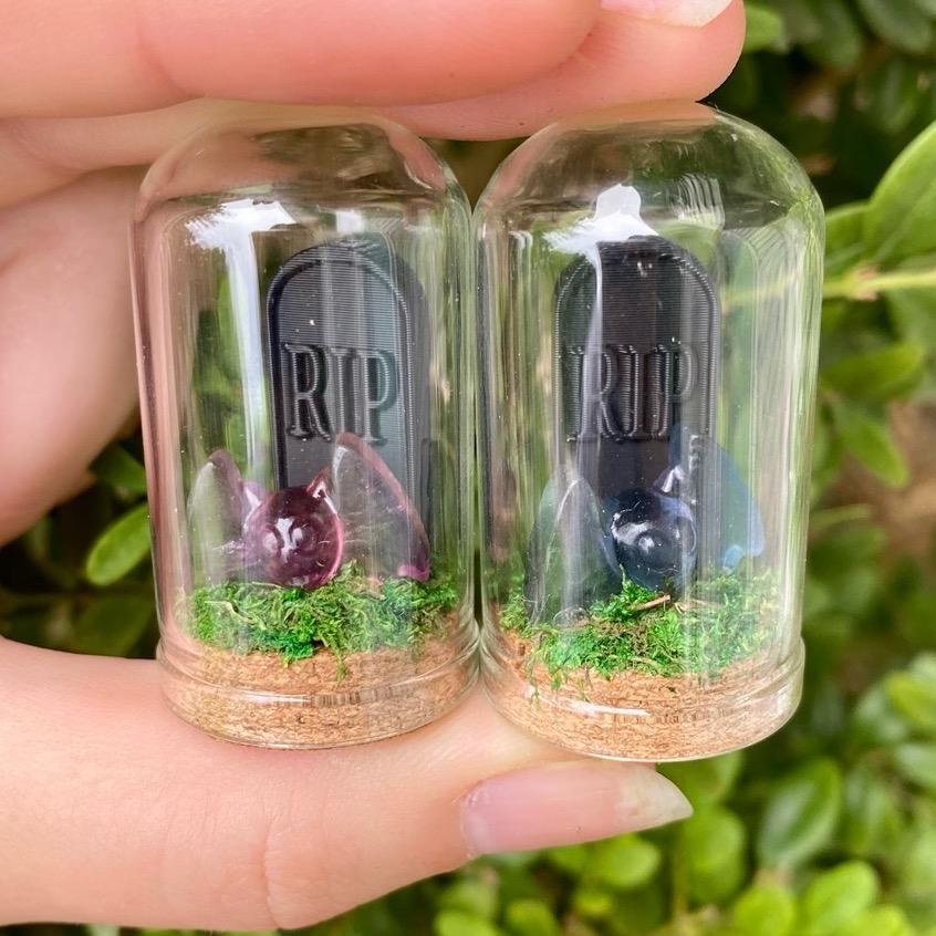 Mini fluorite Halloween terrariums| Tombstones| crystal carvings