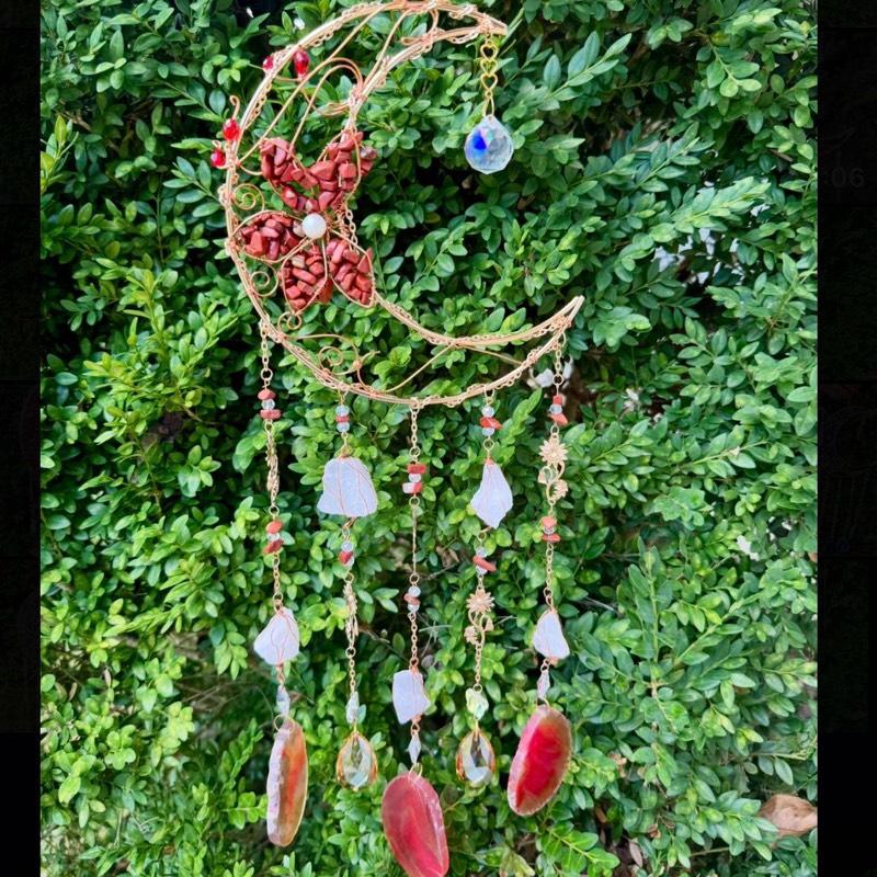 Crystal Crescent Moon Wire Wrapped Sun Catchers| Crystal Chips| Agate Slabs| Sun Catcher Pendants
