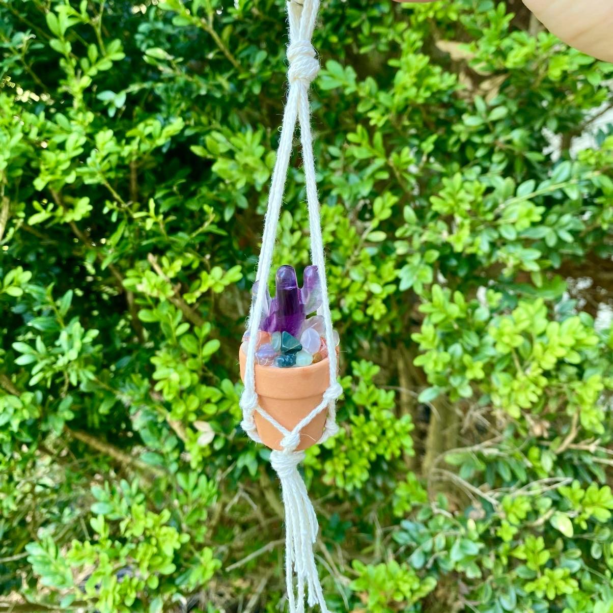 Macrame Crystal Cactus Rear View Car Hanger| Hand Made| Crystals