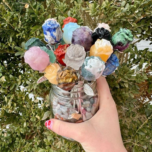 One Crystal Rose Carvings With Metal Stem