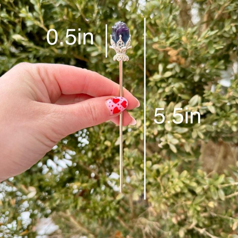 One Crystal Rose Carvings With Metal Stem