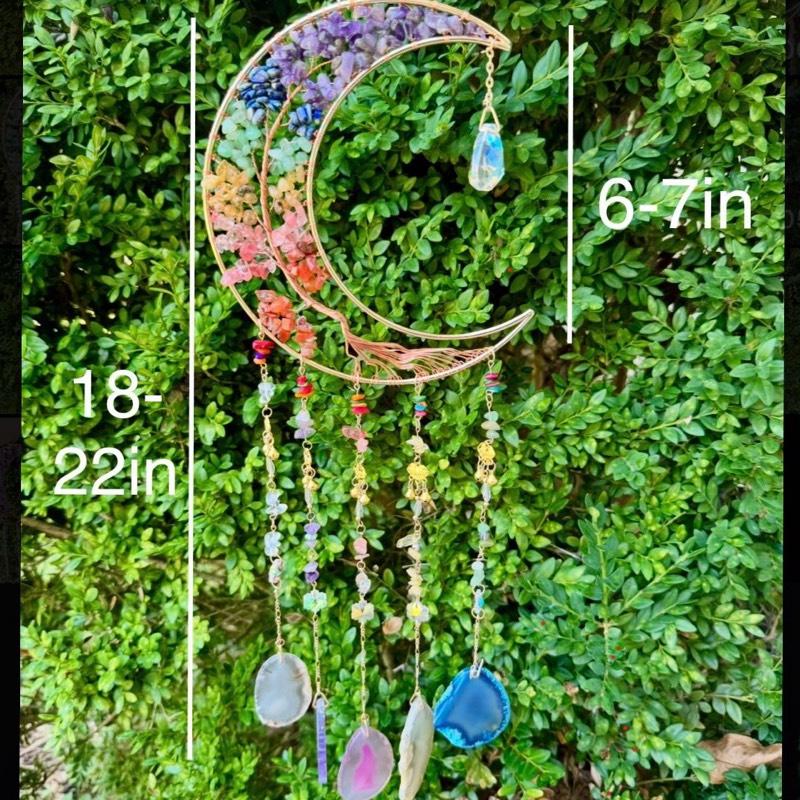Crystal Crescent Moon Wire Wrapped Sun Catchers| Crystal Chips| Agate Slabs| Sun Catcher Pendants