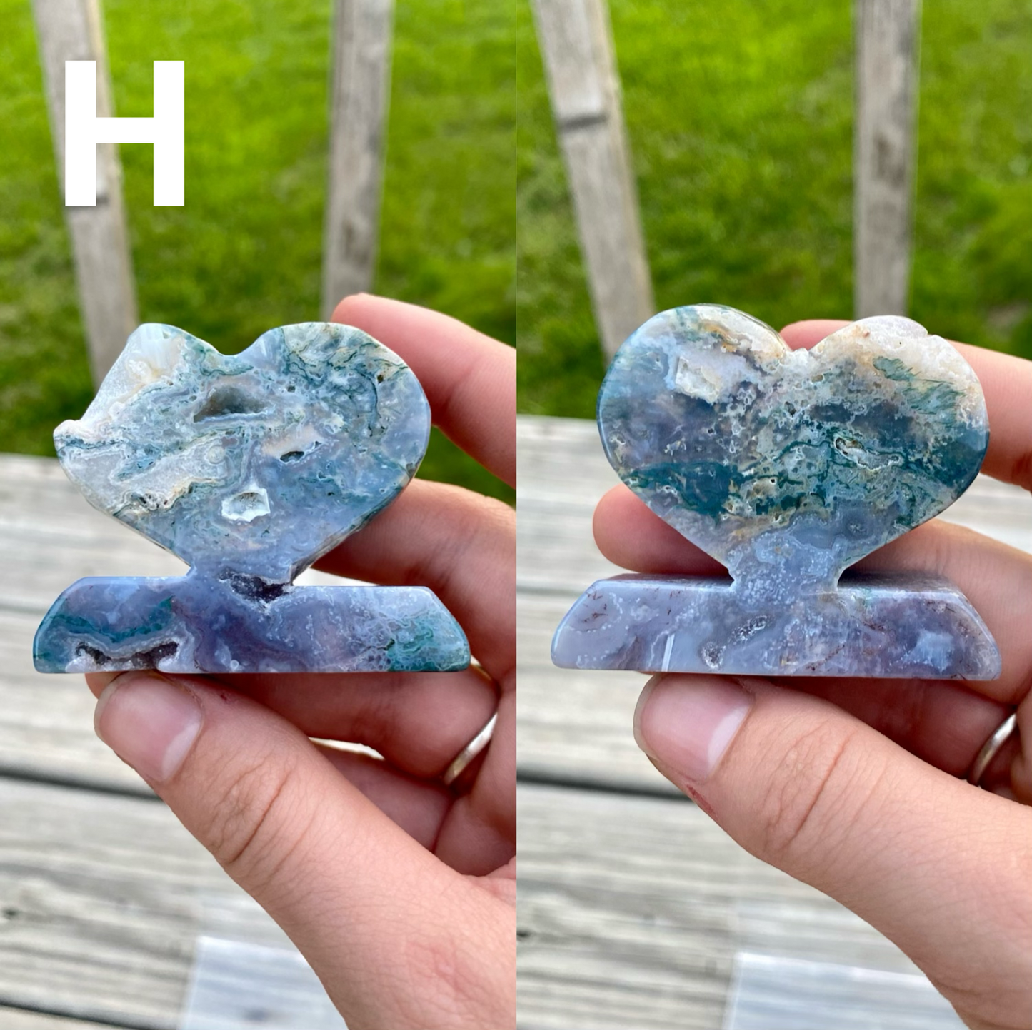 Moss Agate Heart Stand Carvings