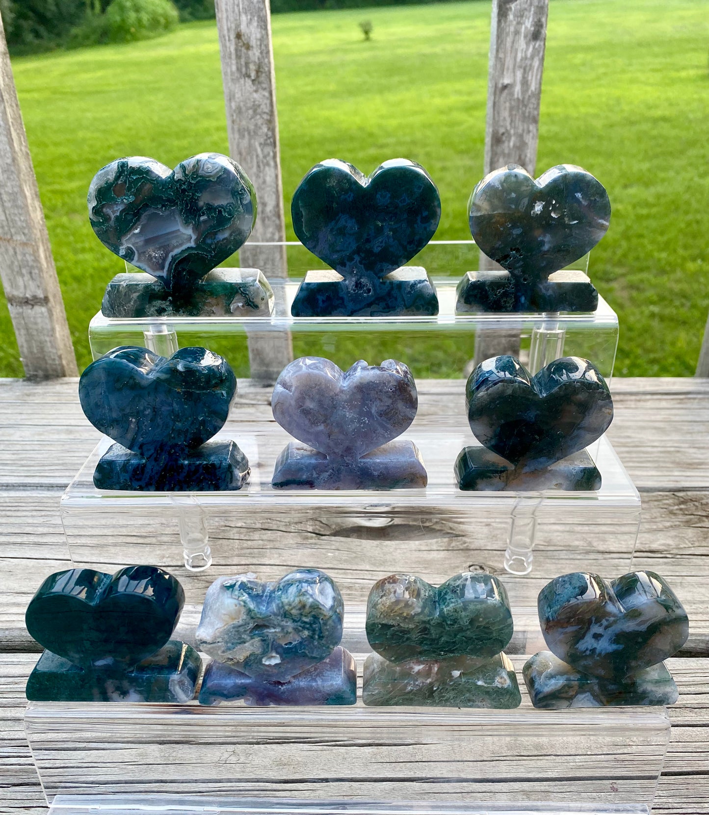 Moss Agate Heart Stand Carvings