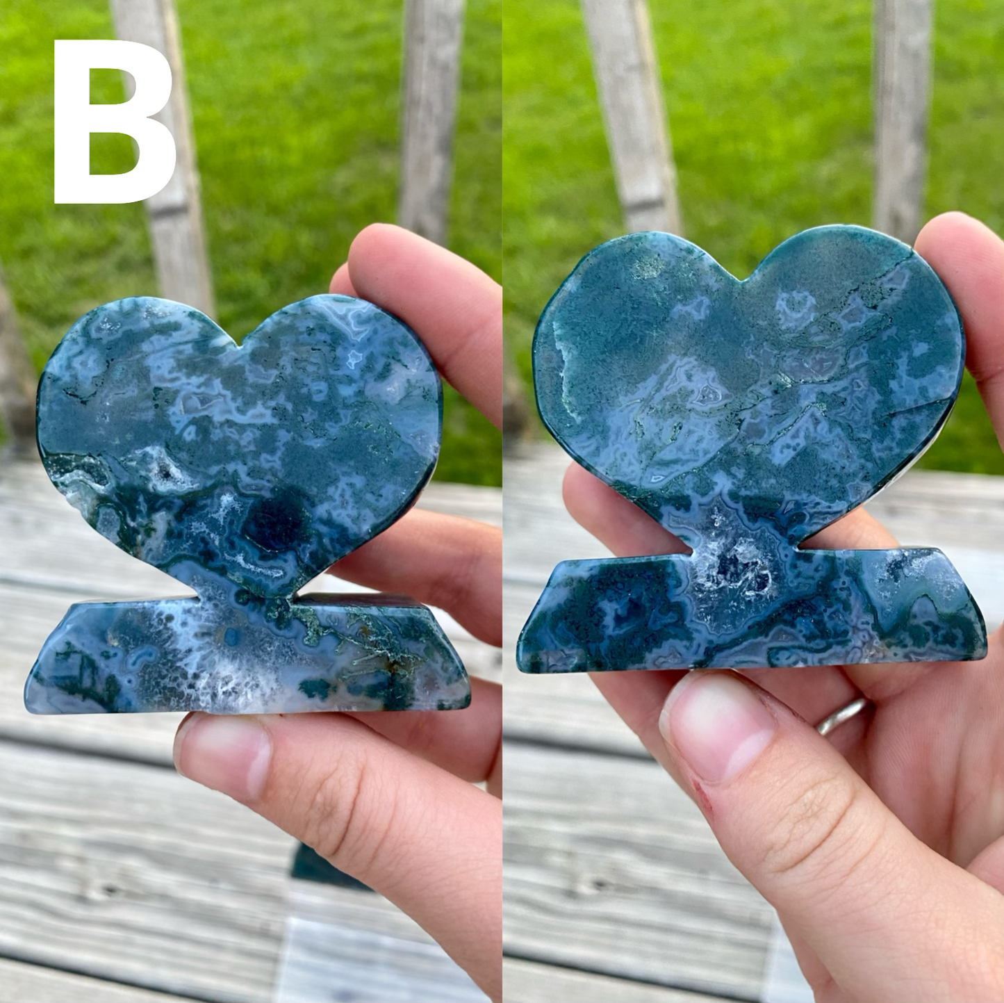 Moss Agate Heart Stand Carvings