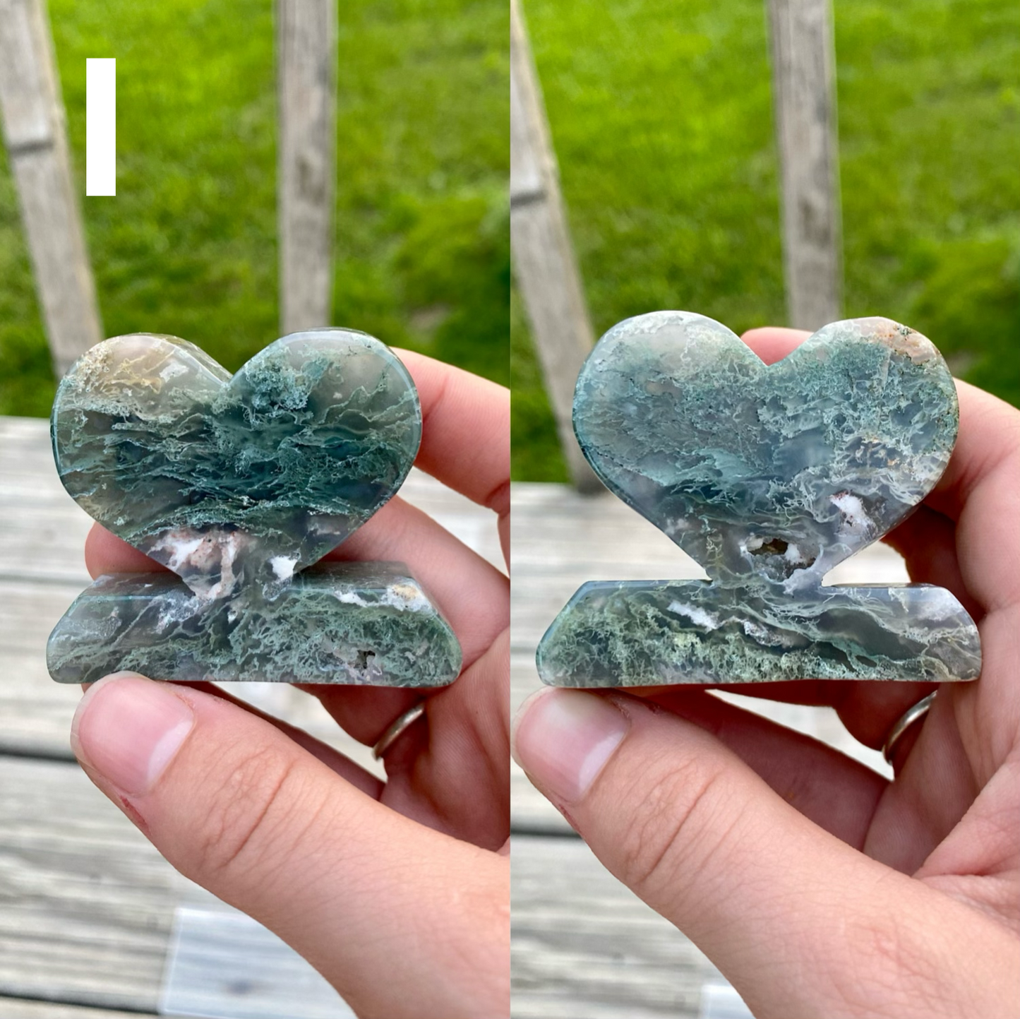 Moss Agate Heart Stand Carvings