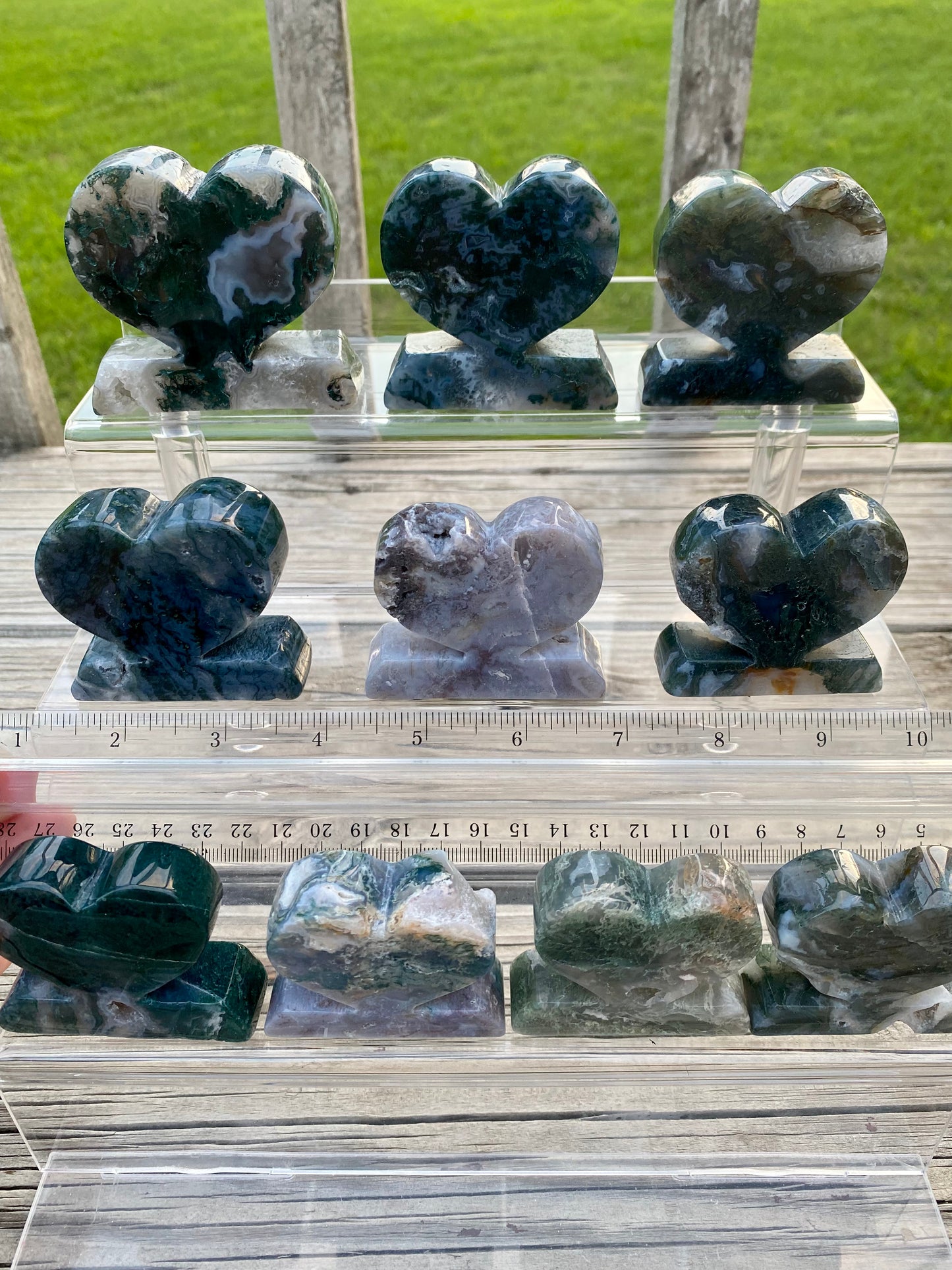 Moss Agate Heart Stand Carvings