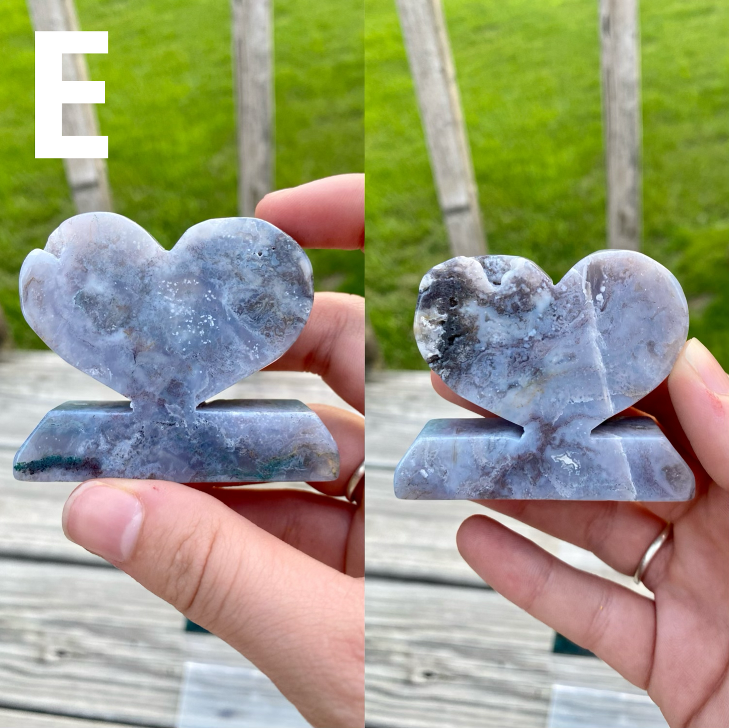 Moss Agate Heart Stand Carvings