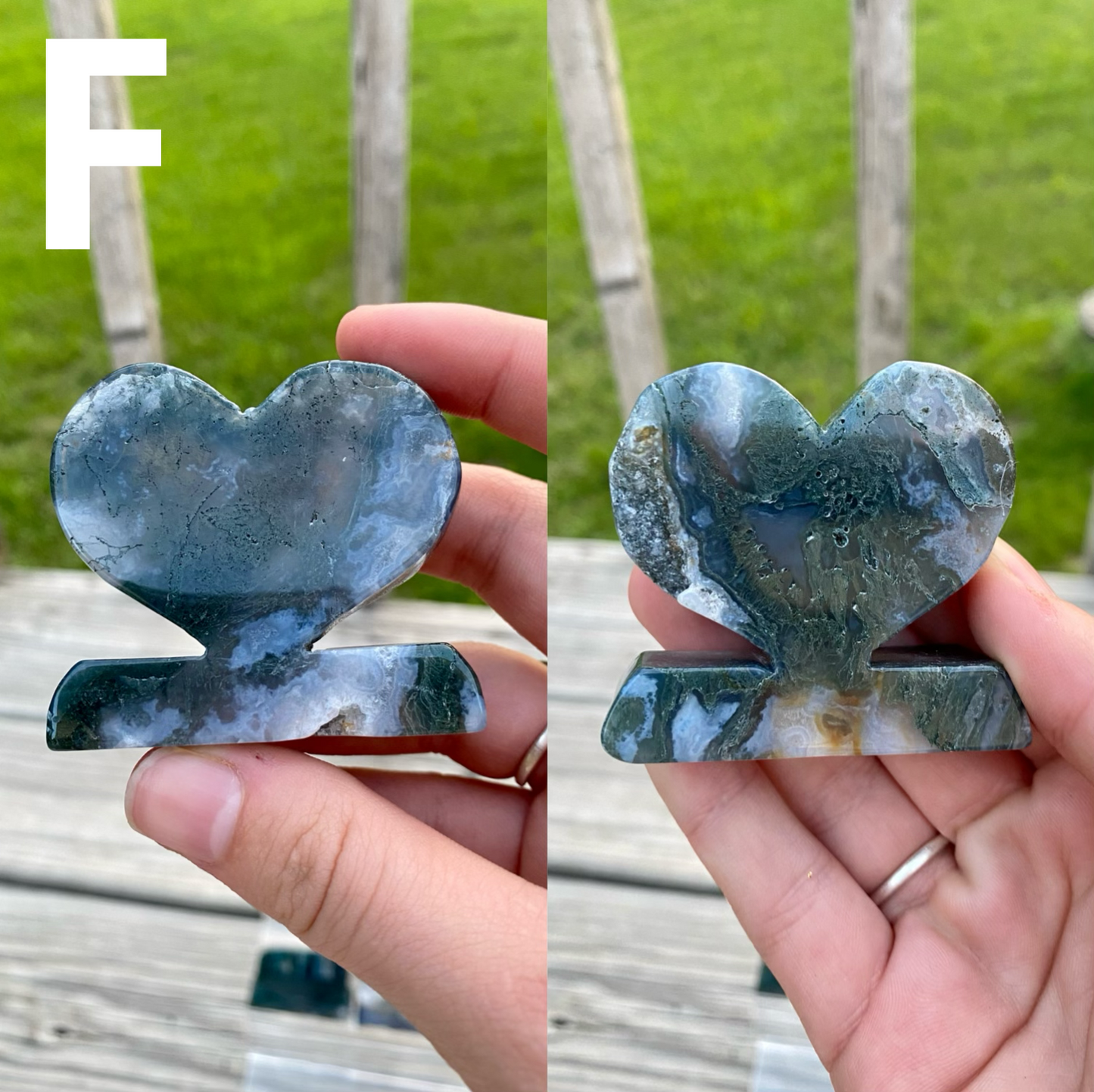 Moss Agate Heart Stand Carvings