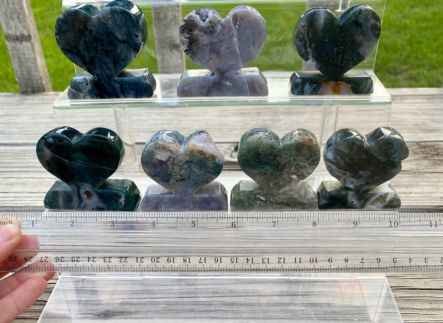 Moss Agate Heart Stand Carvings