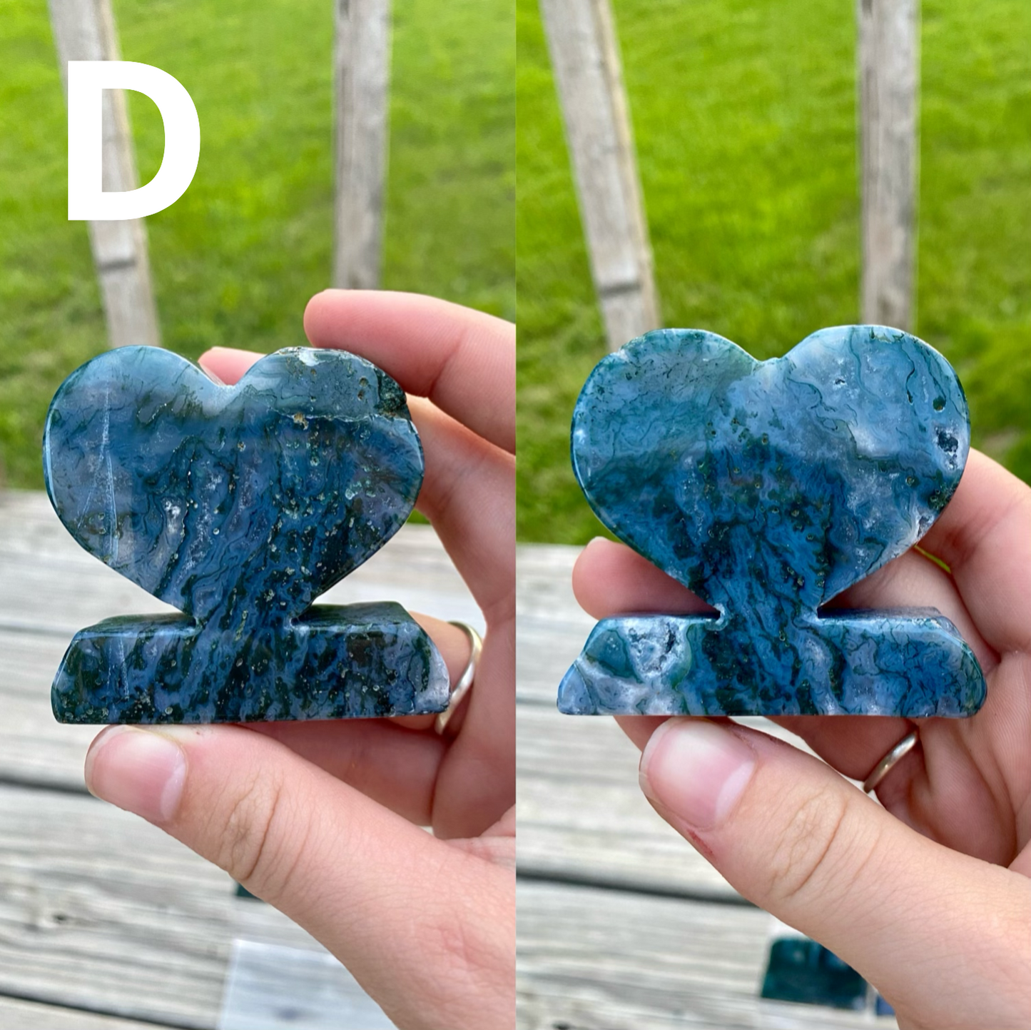 Moss Agate Heart Stand Carvings