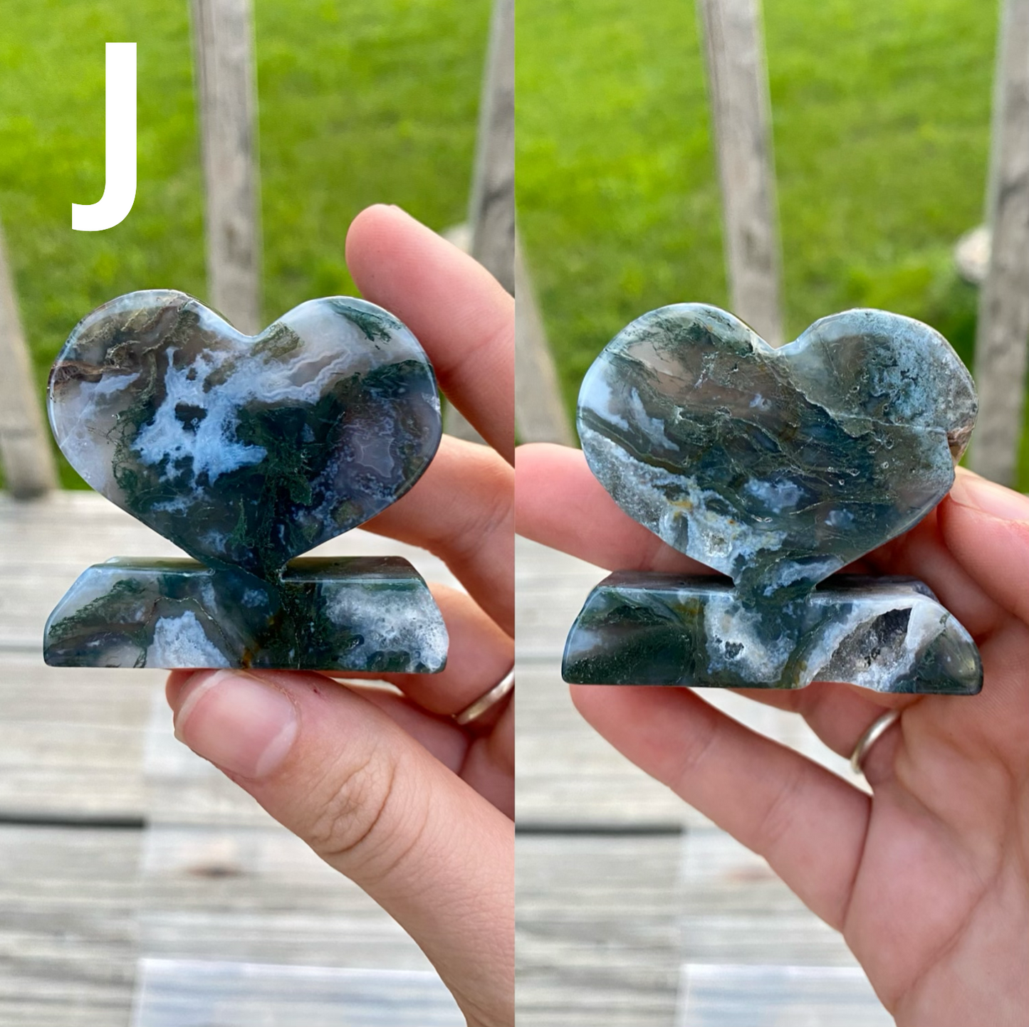 Moss Agate Heart Stand Carvings