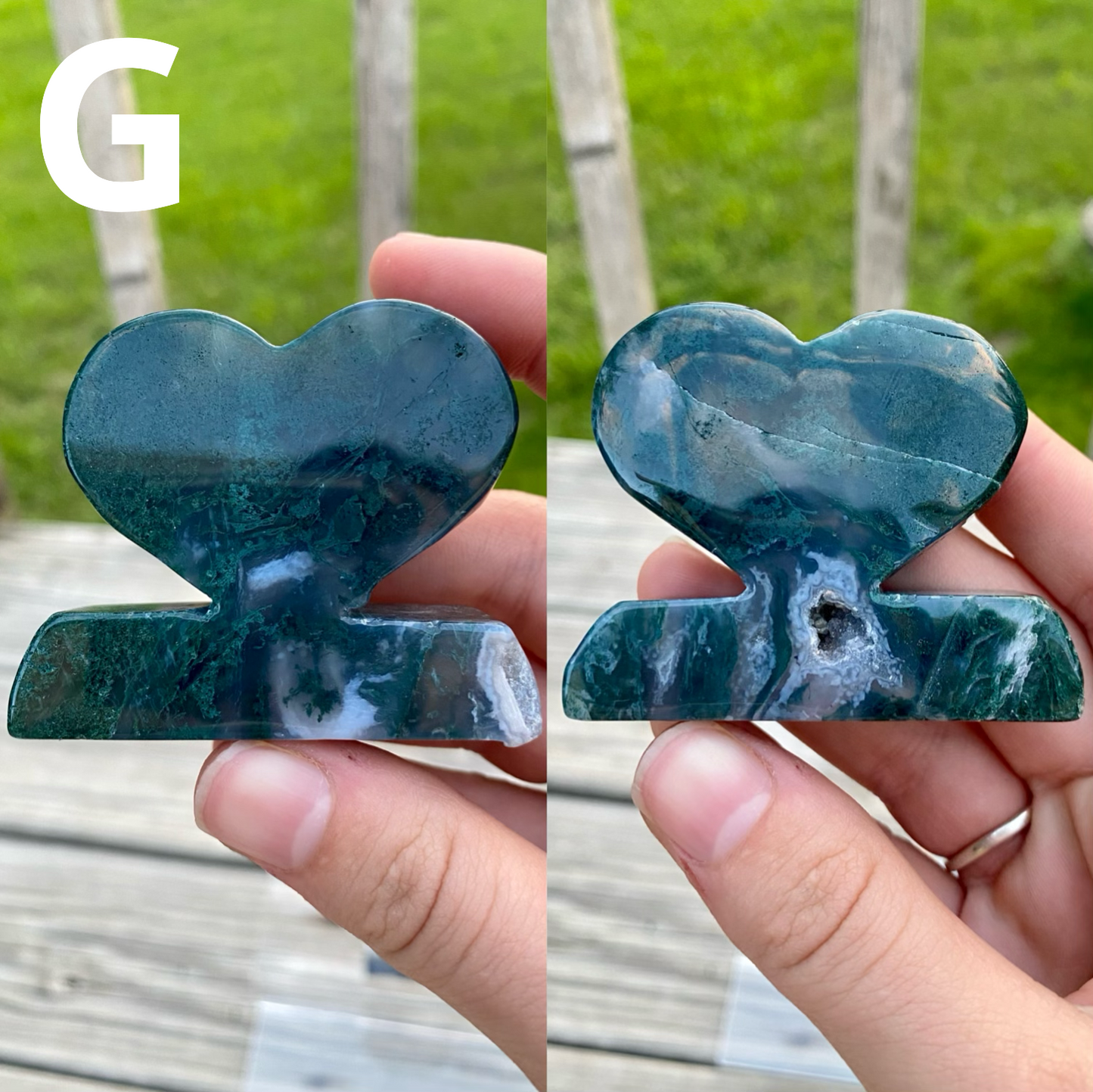 Moss Agate Heart Stand Carvings