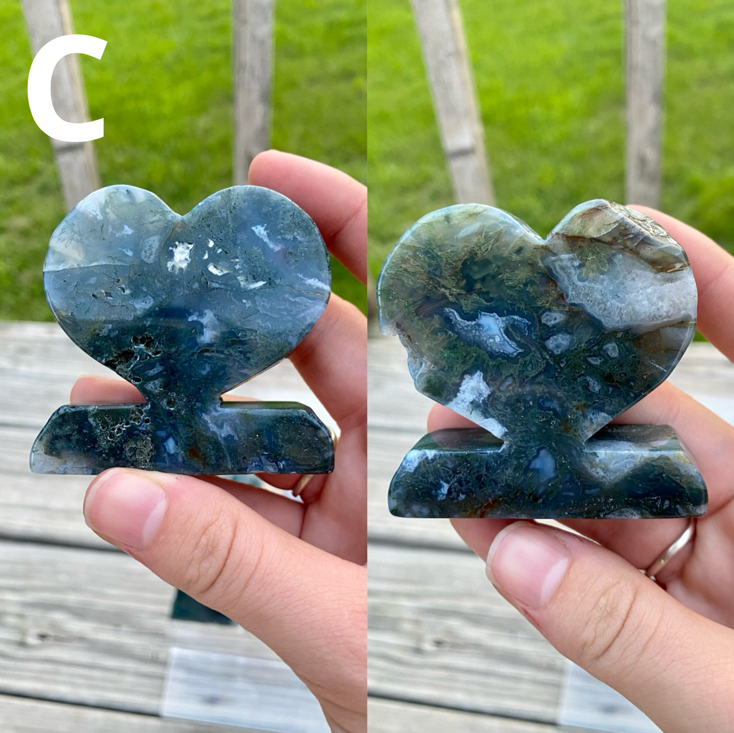 Moss Agate Heart Stand Carvings